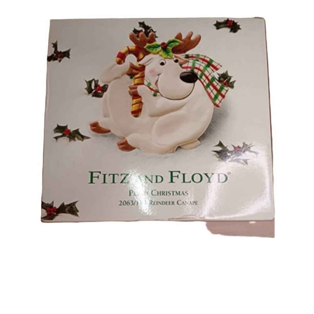 NIB Fitz and Floyd Plaid Christmas 2063/124 Reindeer Canape Plate
